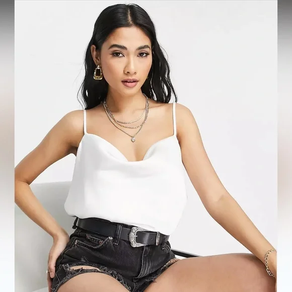 Satin cowl neck cami in ivory - Picture 1 of 4